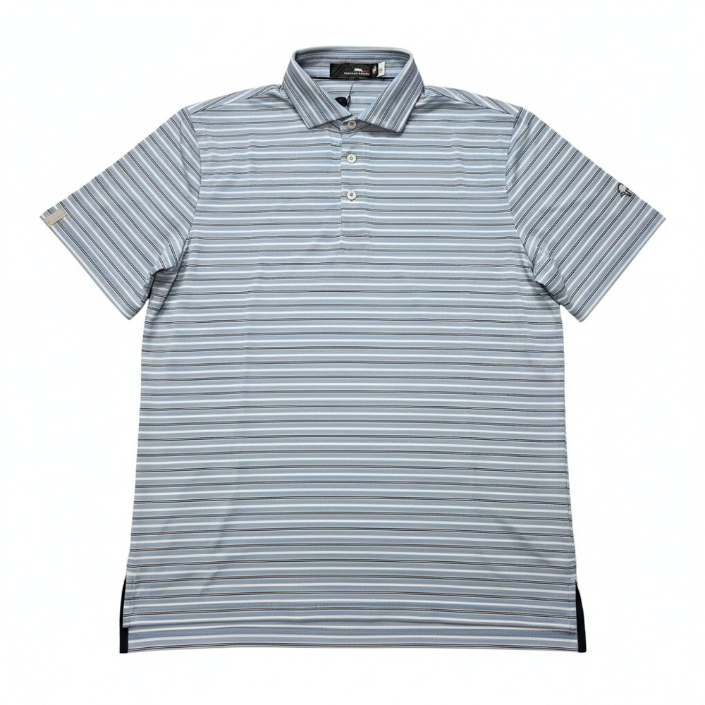 RLX Ralph Lauren Golf Polo Shirt Mens Medium Blue Striped Wicking‎ Recycled NWT